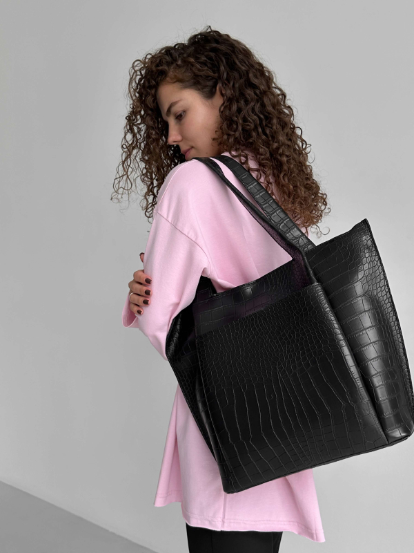 Сумка-шопер РІАННА чорна з тисненням LEMAN LM3041-1