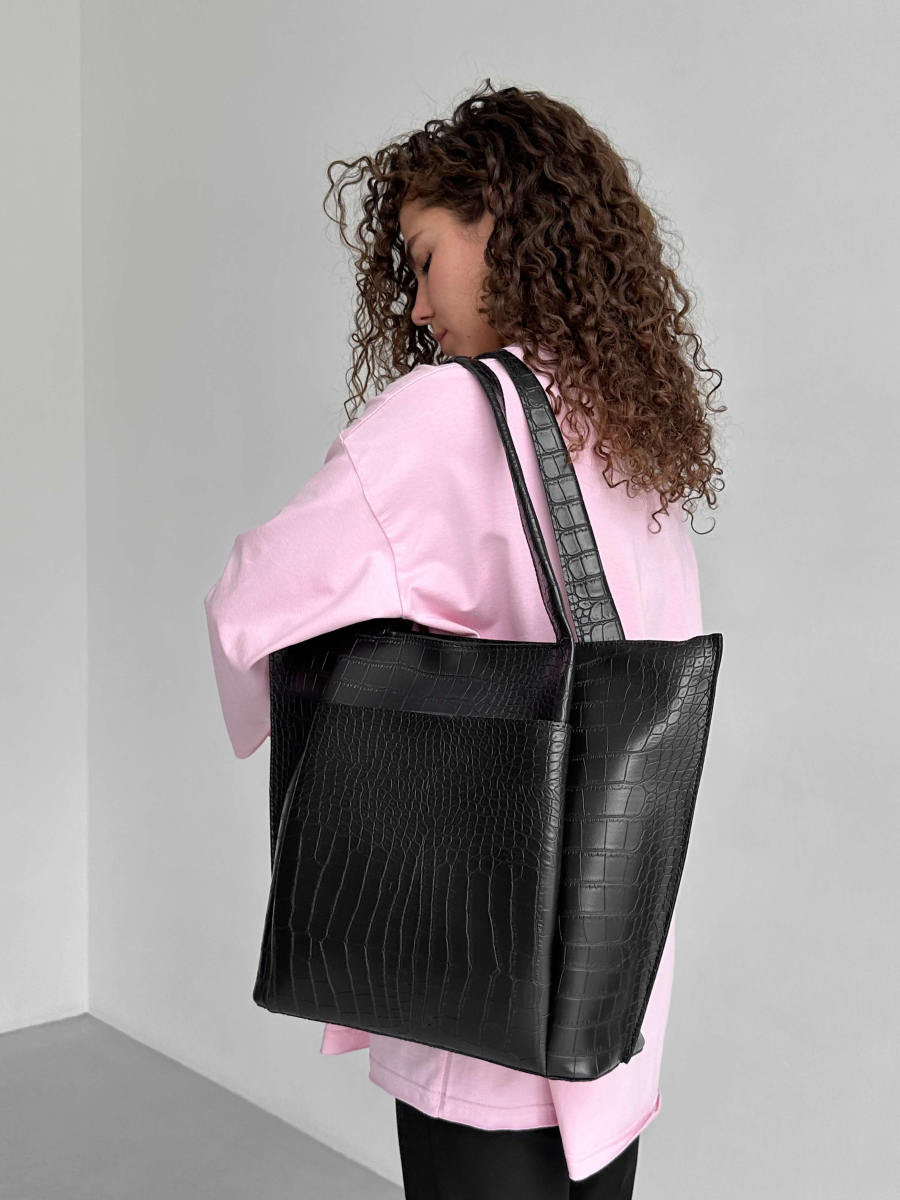 Сумка-шопер РІАННА чорна з тисненням LEMAN LM3041-1