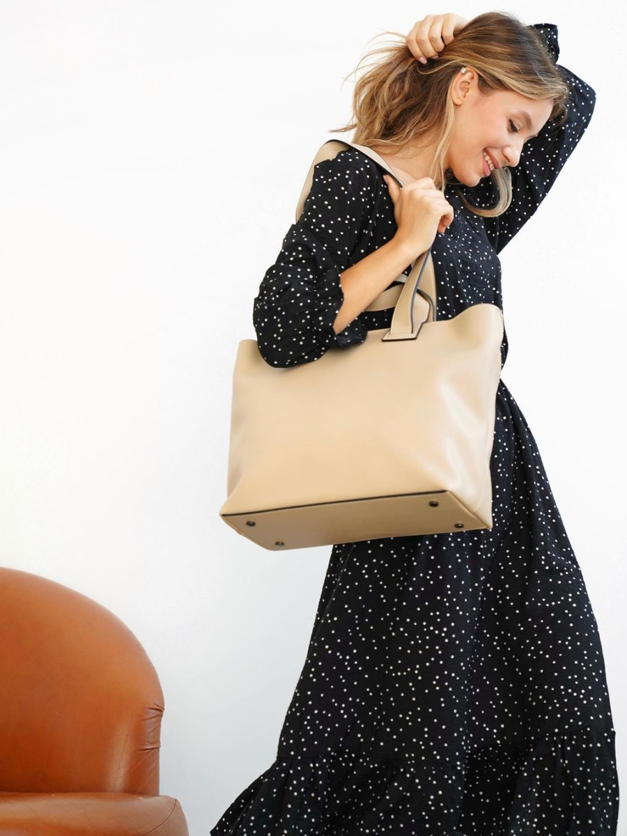 Містка сумка-шопер МЕГАН бежева LEMAN LM4343-2