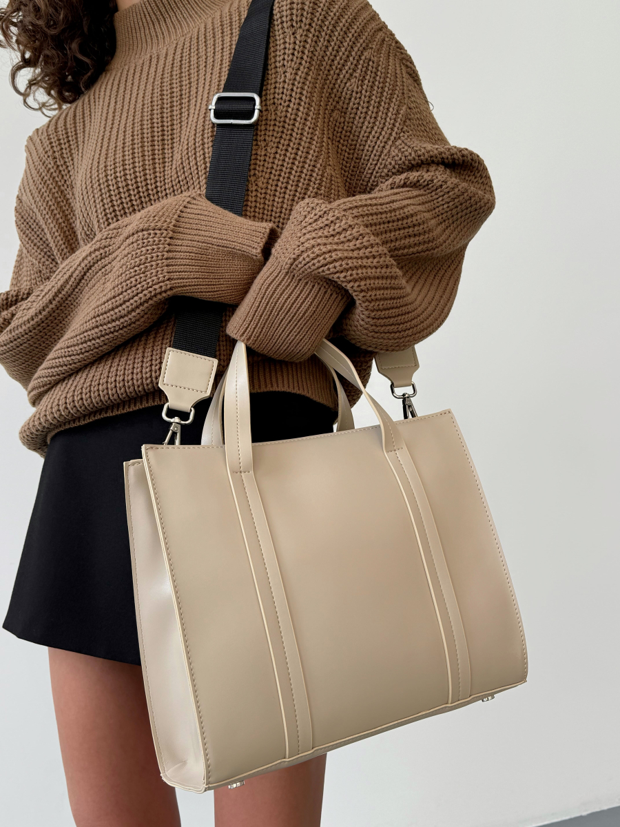 Містка сумка з накладними ручками МІРАНДА бежева LEMAN LM4484-2