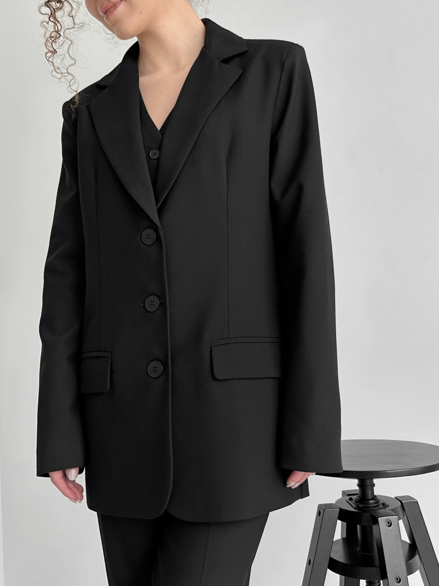 Жакет oversize з трьома ґудзиками чорний LEMAN LM4568-1