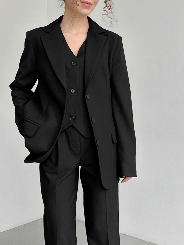 Жакет oversize з трьома ґудзиками чорний LEMAN LM4568-1