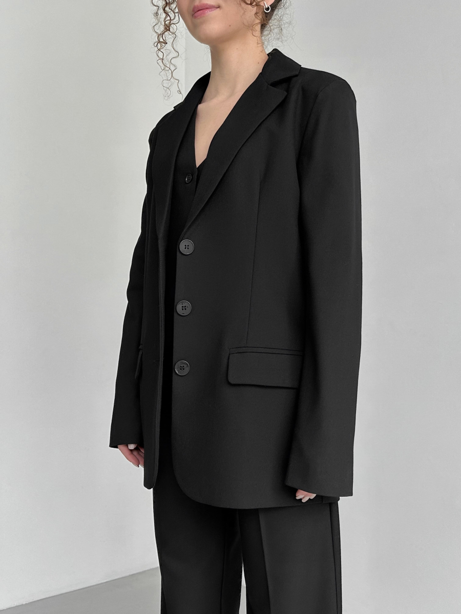 Жакет oversize з трьома ґудзиками чорний LEMAN LM4568-1