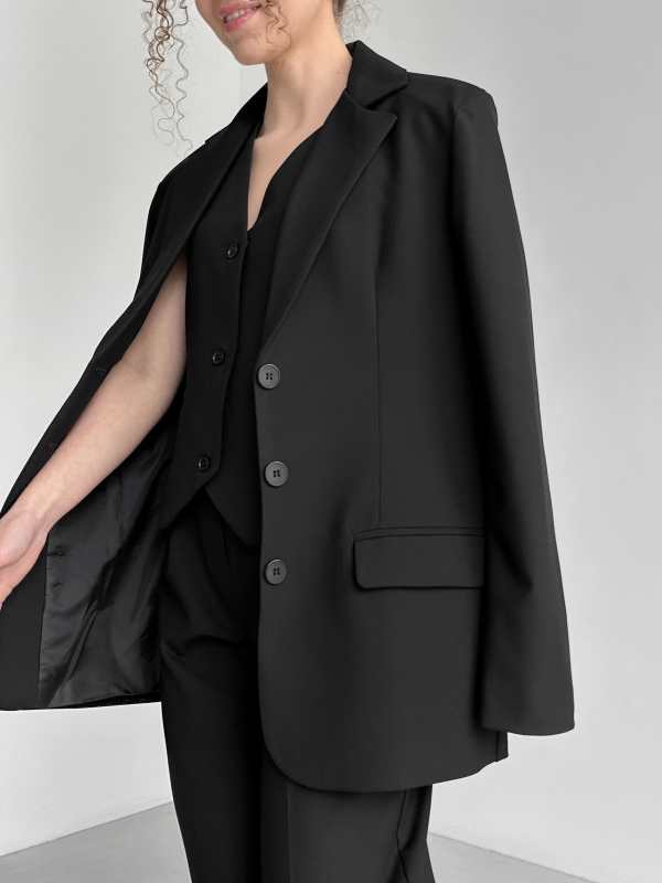 Жакет oversize з трьома ґудзиками чорний LEMAN LM4568-1