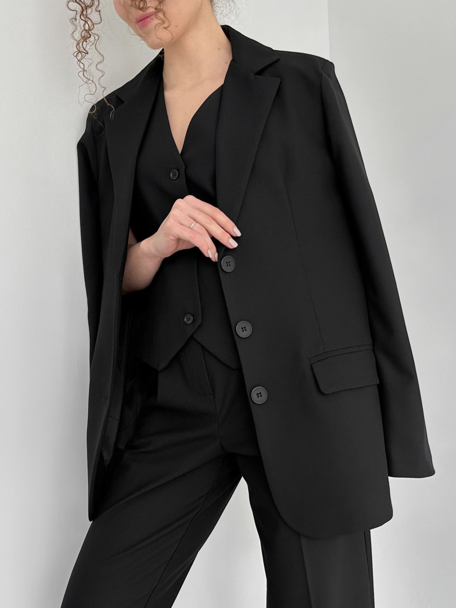 Жакет oversize з трьома ґудзиками чорний LEMAN LM4568-1