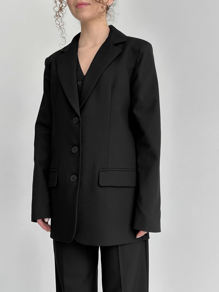 Жакет oversize з трьома ґудзиками чорний LEMAN LM4568-1