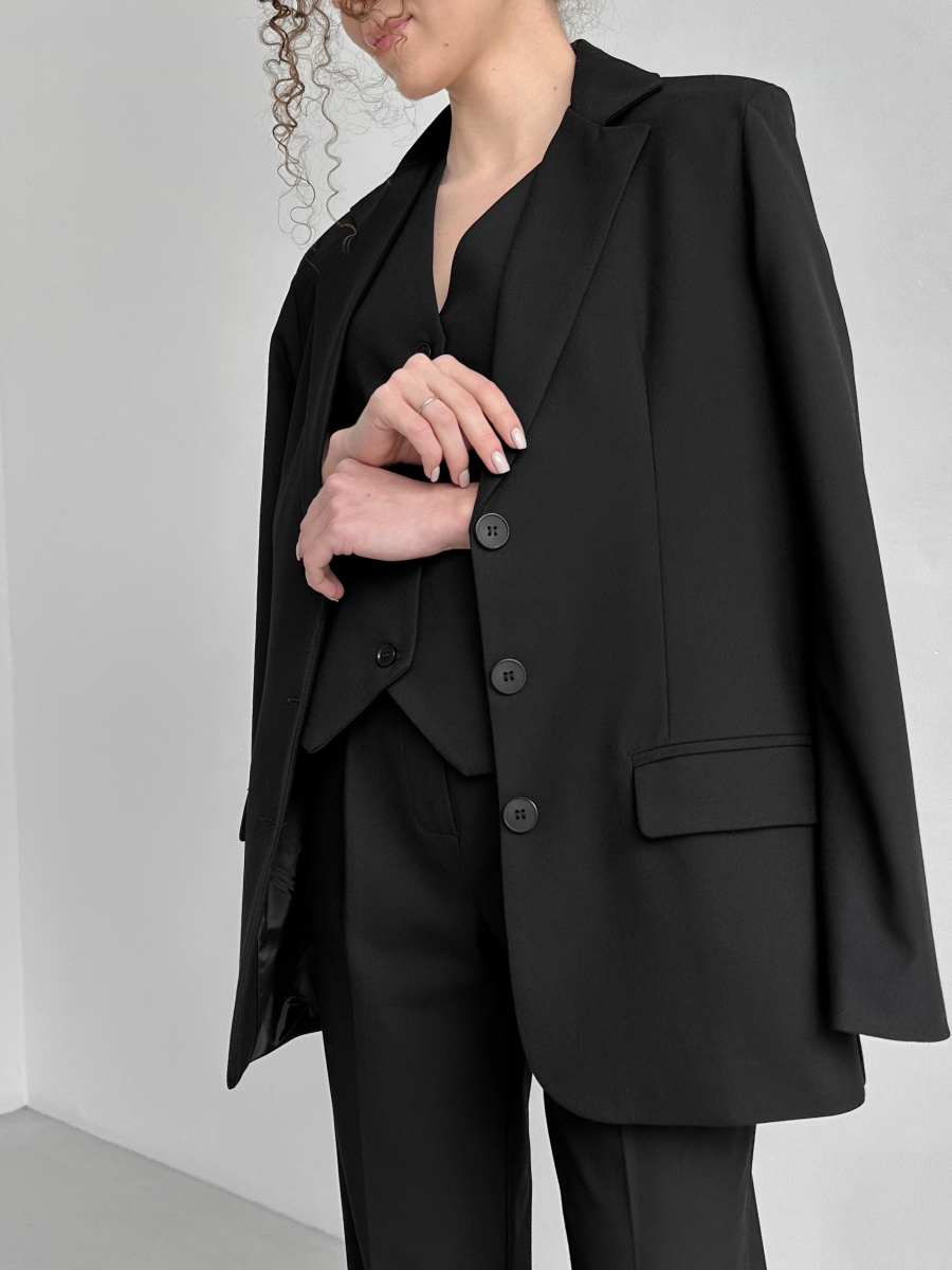 Жакет oversize з трьома ґудзиками чорний LEMAN LM4568-1
