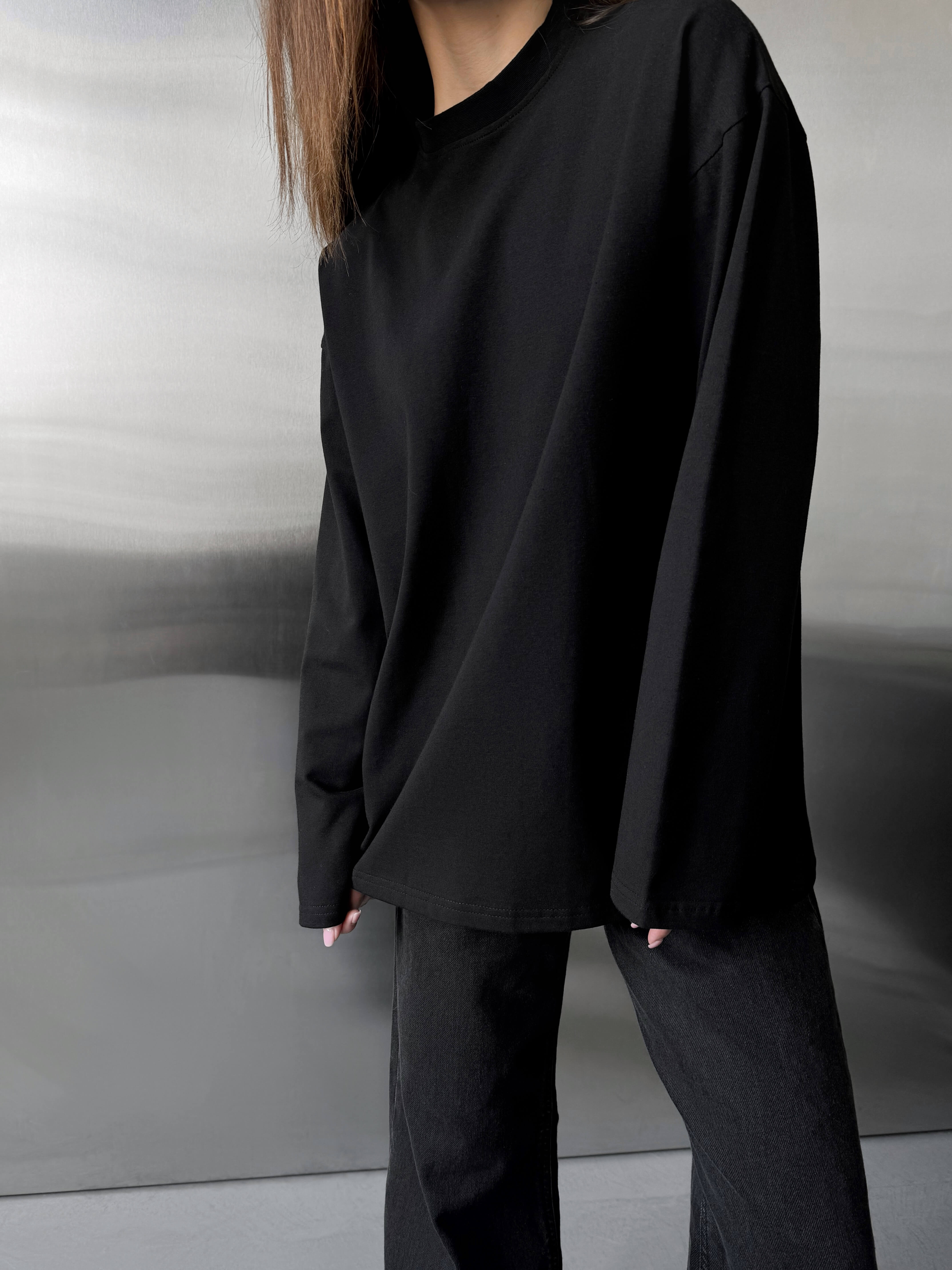 Базовий лонгслів вільного крою чорний LEMAN LM4698-5